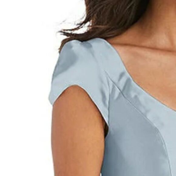 Alfred Sung Puff Cap Sleeve Full Skirt Satin Midi Dress - D798 14 NWOT Mist - Picture 6 of 10